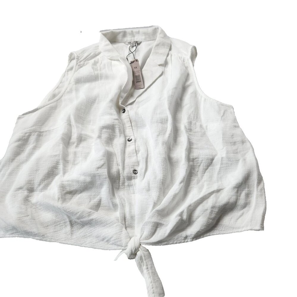 Nic & Zoe Women's Size 1X Mindfully Made White Sleeveless Blouse Tie Waist New